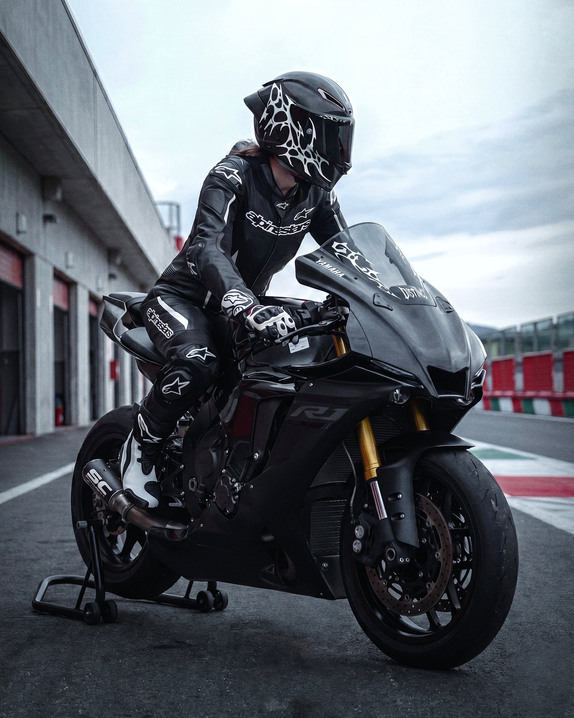 Aggressive dark luxury motorcycle helmet sticker design racing- windshield sticker and helmet sticker - DISTINCT 444