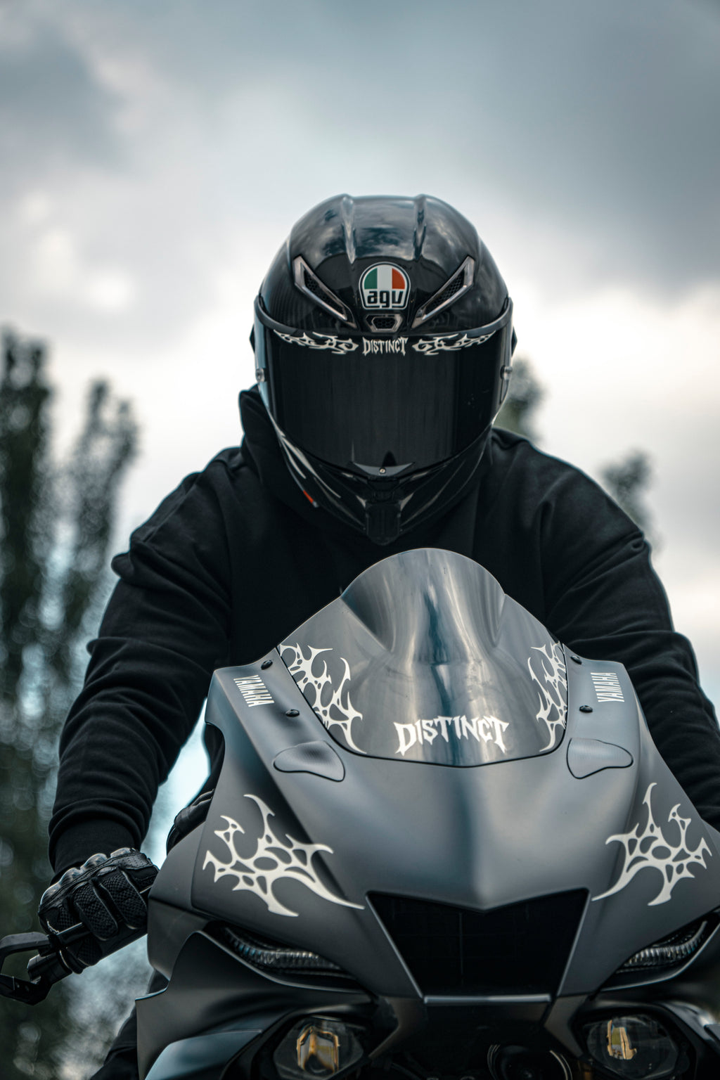 Aggressive dark luxury motorcycle helmet sticker design and windshield sticker decal - DISTINCT 444