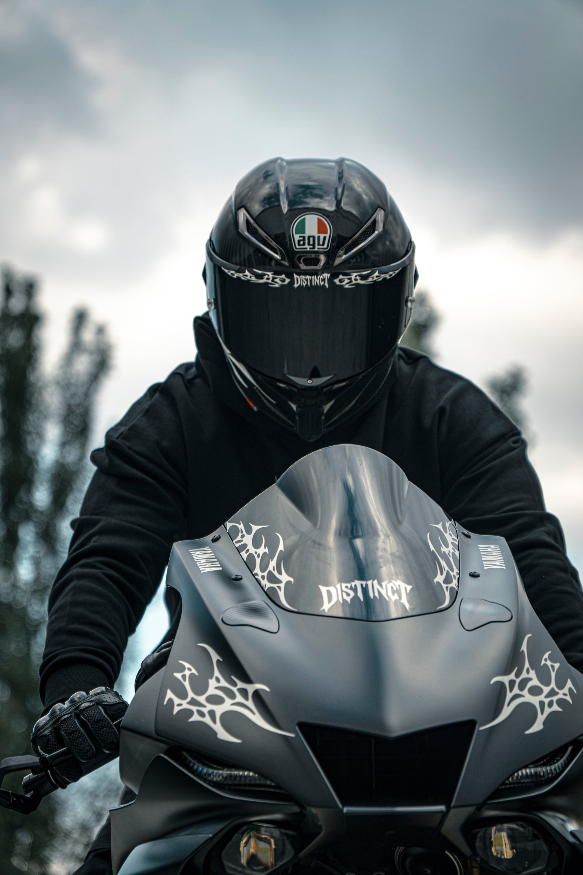 Aggressive dark luxury motorcycle helmet sticker design and windshield sticker decal - DISTINCT 444