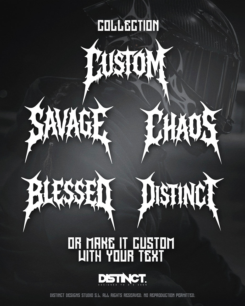 Custom Death-Goth Text Decal – Blackletter Metal Style | Helmet vinyl + Extras