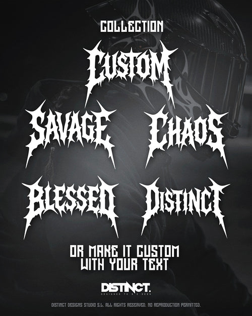 Custom Death-Goth Text Decal – Blackletter Metal Style | Helmet vinyl + Extras